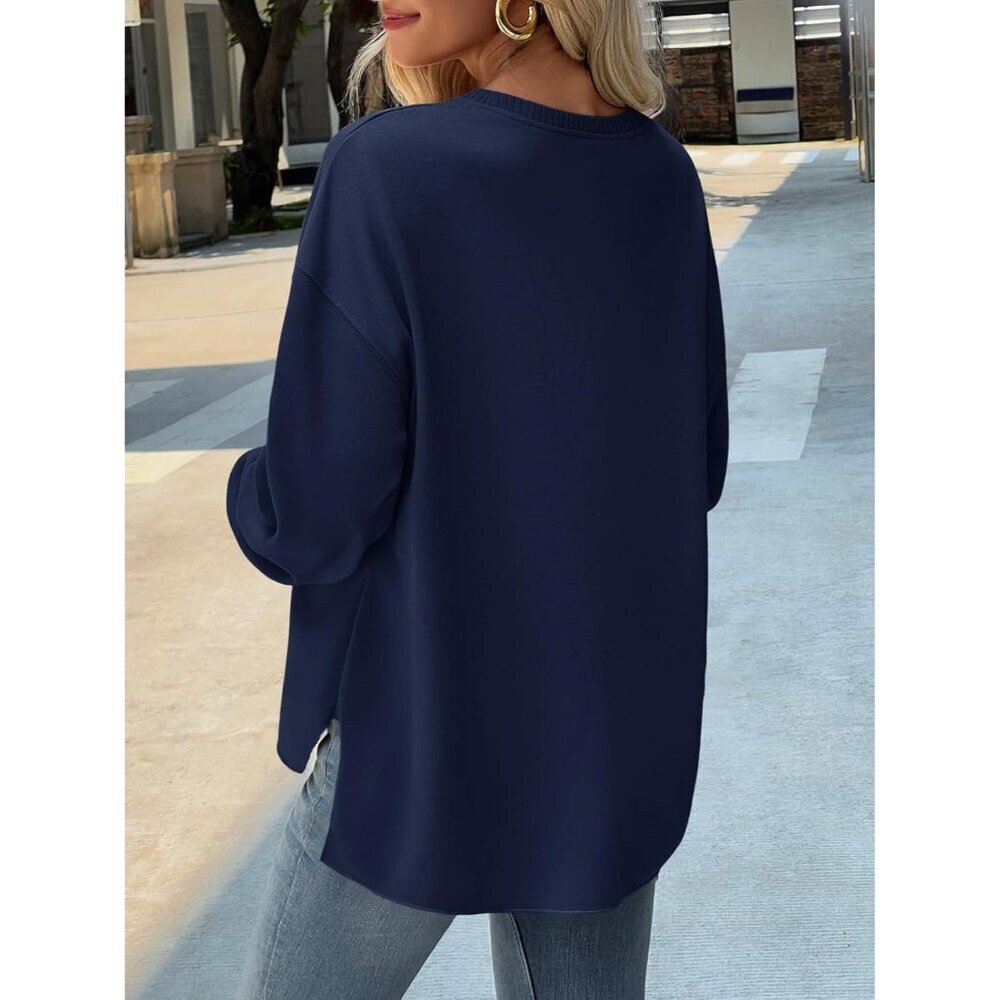 Womens Oversized Sweatshirt Knit Long Sleeve Crewneck Casual Fall Outerwear - Picture 6 of 7